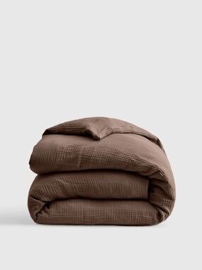 Quince Airy Gauze Duvet Cover Only, Queen, Chocolate, Fair Condition